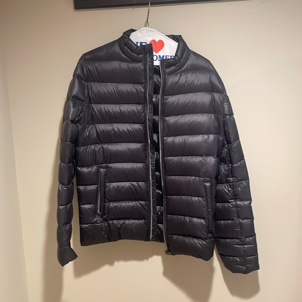 TRUSSARDI -  Mens Puffer Jacket Grey Down Goose Feather Nylon Jacket Size S